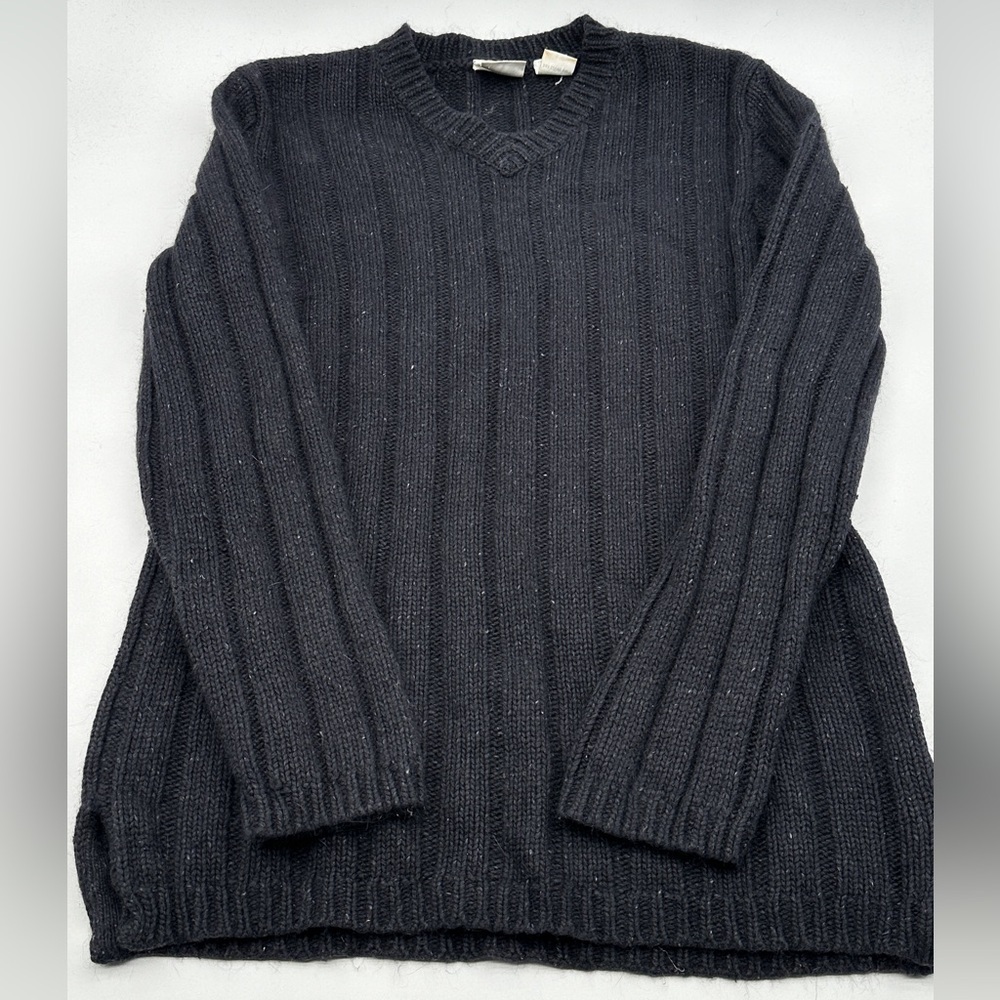 Women's Moda Intl Silk Angora Rabbit Blend Chunky Knit Gray Sweater Size M